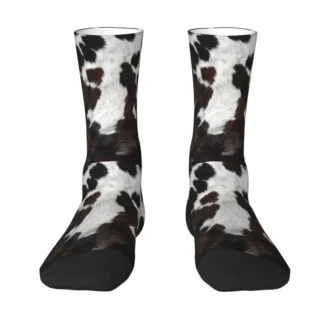 Kawaii Mens Cowhide Style Spotted Pattern In Brown And White Dress Socks Unisex Warm Breathbale 3D Printing Crew Socks