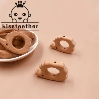 Kissteether 100pcs Beech Wooden Hedgehog Animal Beads DIY Teething Mom Necklace Food Grade Wood Bead jewelry Making Teether