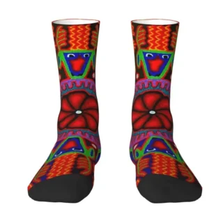 Mexican Colorful Huichol Mens Crew Socks Unisex Cute 3D Print Dress Socks