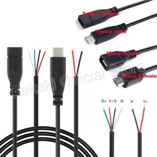 Micro USB 2.0 A Female Male Jack Power Supply Extension Cable 4 Pin 2 Pin 4 Wires DIY Data Line Charging Cord Type-C Wire