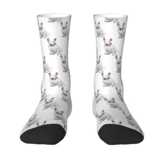 Novelty Men's White Bull Terrier Dress Socks Unisex Comfortable Warm 3D Printed Animal Pet Puppy Crew Socks