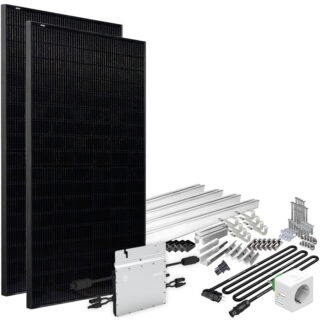 Offgridtec - Solar-Direct 820W HM-800 Balkonkraftwerk Full Black Schukosteckdose - 10m - Montageset Biberschwanz mit Stromzähler