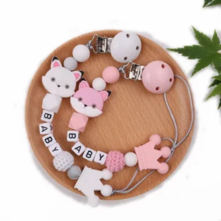 Personalized Name Baby Pacifier Clips Chain Silicone Fox Pacifier Chain Holder DIY Baby Shower Gift