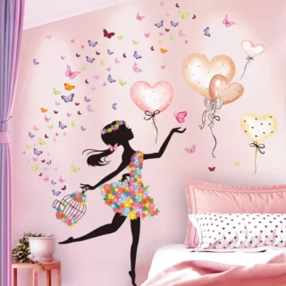 [Shijuekongjian] Fee Mädchen Wand Aufkleber Decor DIY Ballons Schmetterlinge Wand Abziehbilder für