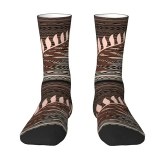 Silver Fern Tribal Brown Men's Crew Socks Unisex Cool 3D Printing New Zealand Maoris Dress Socks