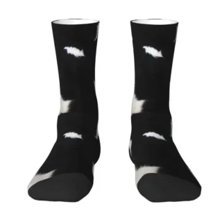 Smooth Rustic Black Cow Hide Print Men Women Crew Socks Unisex Cute 3D Printing Animal Cowhide Texture Dress Socks