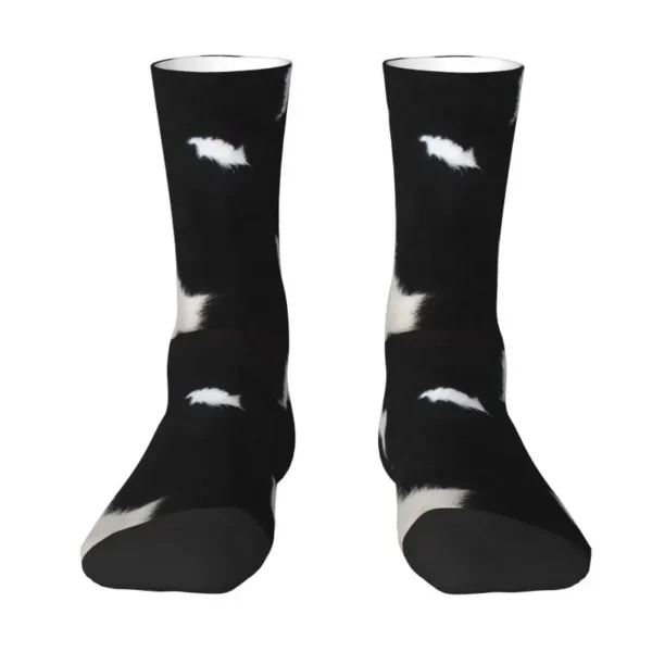 Smooth Rustic Black Cow Hide Print Men Women Crew Socks Unisex Cute 3D Printing Animal Cowhide Texture Dress Socks