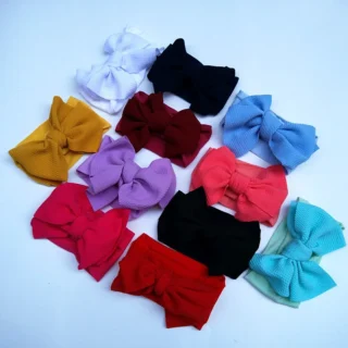 Solid Color Handmade Bows Baby Girls Elastic Wide Hairband Infant Soft Comfortable Nylon Headband DIY Headwear Party Decoration