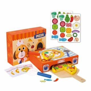 Tooky Toy Spiellebensmittel Homemade Pizza-Set, DIY Holzspielzeug Rollenspiele in der Kinderküche