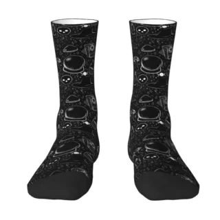 Witchy Chalkboard Spooky Witch Skull Mens Crew Socks Unisex Cool 3D Printed Goth Occult Halloween Dress Socks