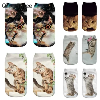 Women's Funny Animal Cute 3D Print Kitten Ankle Socks Unisex Fashion Sokken Cartoon Cat For Female Dropship