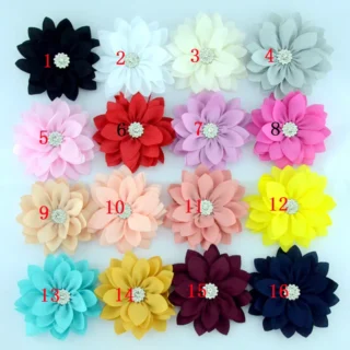 Yundfly 20pcs/lot 3.6" Lotus Chiffon Flowers With Button for Children Baby Headband Clips Diy Kids Girls Women Hair Accessories