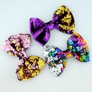 Yundfly 30pcs 5" Baby Girls Two Toned Reversible Sparkle Sequin Bow Rainbow Bow Hair Bows For Diy Headwear Hair Accessories