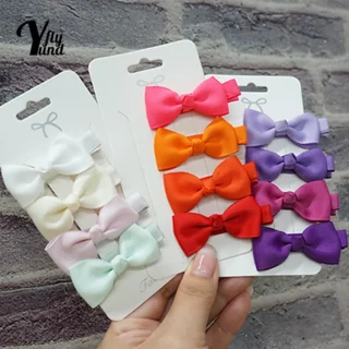 Yundfly 4pcs/lot 5.5 CM Solid Color Ribbon Bowknot Bangs Hairpins Fashion Baby Girls Hair Clips DIY Styling Tools Birthday Gifts