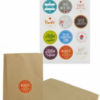 mt-germany Geschenkpapier DIY Papiertüten für Geschenke mit Aufklebern Geschenktüten Kraftpapier