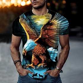 Eagle Casual Herren 3D Shirt Schwarz Sommer Baumwolle Und Wölfe Herren Tier Rundhalsausschnitt Kurzarm Street Print Tops Sportbekleidung Mode Bequem Blau