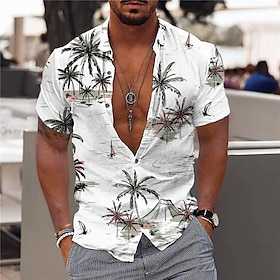 Tropical Coconut Tree Herren Resort Hawaiian 3D Printed Shirt Button Up Kurzarmhemd Sommer Strand Aloha Shirt Urlaub Tägliches Tragen S bis 3XL