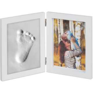Babybilderrahmen mit Gipsabdruck, Set für Handabdruck oder Fußabdruck, diy Babyabdruck mit Rahmen, weiß - Relaxdays