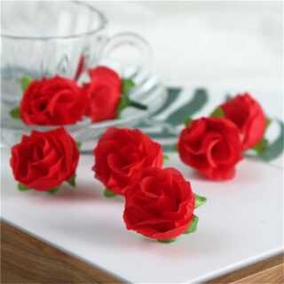 Minkurow - 50 Stück Künstliche Rose Blume Künstlicher Blumenkopf Handgemachte Blume Diy Kleiner Knopf Hochzeit Blumenwand Blumenarrangement,