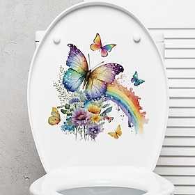 Regenbogenblumen-Schmetterlings-Toilettenaufkleber, dekorative Aufkleber für Badezimmer-Toilettenwasserklosett, Haushalts-DIY-Aufkleber, abnehmbare Badezimmer-