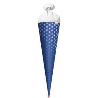 Roth Schultüte Basteltüte 70 cm, rund Ultramarinblau-Sterne Zuckertüte Spitze Folie Filz-Verschluss