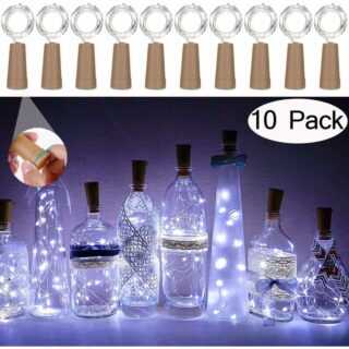10 Stück Flaschenlicht 20 led Lichterkette Kupferdraht Kork Flaschenlicht, für diy Dekoration, Hochzeit, Party (Weiß) - Minkurow