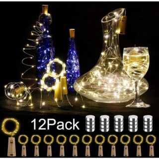 12 Stück Led Flasche Licht, 20 Led 2m Lichterkette für diy Dekoration Weihnachtsfeier Stimmungslichter (Warmweiß) - Minkurow