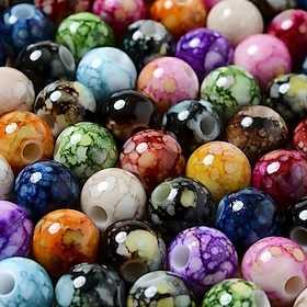 50/100 Stück Perlenbegeisterte 8/10/12 mm rissige Acryl-Abstandsperlen, farbige Tinte bedrucktes Keramikmuster, gerades Loch, runde Perlen, DIY-Armband, Halske