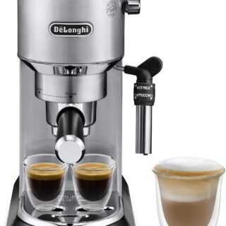 De'Longhi Dedica Style EC 685.M - Espresso Siebträgermaschine, Espressomaschine mit professionellem Milchaufschäumer, nur 15 cm breit, für Kaffeepulver oder ESE Pads, 1 l Wassertank, silber