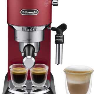 De'Longhi Dedica Style EC 685.R - Espresso Siebträgermaschine, Espressomaschine mit professionellem Milchaufschäumer, nur 15 cm breit, für Kaffeepulver oder ESE Pads, 1 l Wassertank, rot