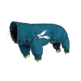 HURTTA Slush Combat Suit Hundeoverall, Gr. 20S: Rückenlänge 20 cm, Halsumfang 34 cm, Brustumfang 42 cm, Vorderbein 4 cm, Hinterbein 5 cm, petrol