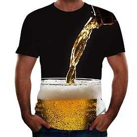 Herren T Shirt T-Shirt Tee Graphic 3D Beer Rundhals Schwarz Pink Rot Gold 3D Print Plus Size Ausgehen Wochenende Kurzarm Kleidung Kleidung Basic Bequem Groß un
