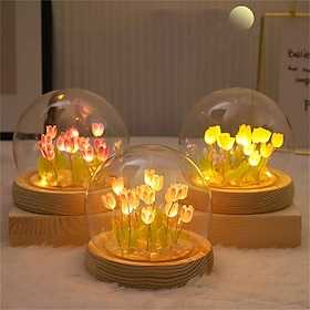 Künstliche Tulpenblume Nachtlicht handgemachte DIY Nachttischlampe LED Nachtlampe Schlafzimmer Dekor Weihnachten Geburtstagsgeschenke Tischlampe