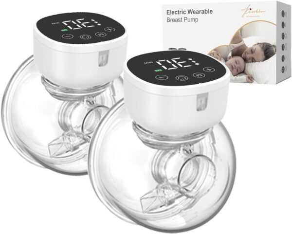 Milchpumpe Elektrisch,KISSBOBO Milchpumpe Elektrisch Tragbar Freihändig 9 Stufen 3 Modi mit LED-Anzeige, Elektrische Milchpumpe Tragbar Flansch 19mm/21mm (Weiß 2pcs)