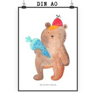 Mr. & Mrs. Panda Poster DIN A0 Bär Schultüte - Weiß - Geschenk, Wandposter, Teddy, Erster Sch, Bär mit Schultüte (1 St), Moderne Kunst, kreative Motive