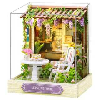 OKWISH 3D-Puzzle Miniatur Haus Modellbau Bausatz Puppenhäuser Dekoration Möbeln, Puzzleteile, mit Staubabdeckung Geschenk Geburtstag Weihnachten DIY LED-Licht