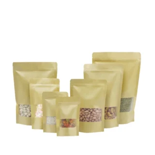 Reusable 500g kraft paper bags for nuts zipper seal stand up pouches packaging zip lock paper bags with window