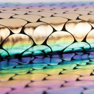 SCHÖNER LEBEN. Stoff Folienjersey Stretch Schuppen Rainbow Shimmer bunt 1,4m Breite, mit Metallic-Effekt