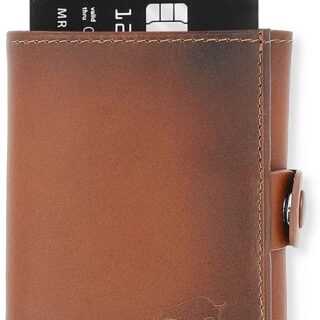 SOLO PELLE® Leder Slim Wallet Riva mit Münzfach [12 Karten] mit RFID-Schutz für Männer und Damen (Cognac Braun)