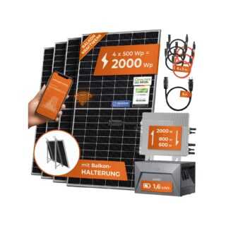 Solarway Balkonkraftwerk 2000W Komplett Steckdose mit 1,6kWh Anker Speicher - Ausgang einstellbar 600/800/2000W - 4x500W JaSolar-Module, Wechselrichter mit APP&WiFi, Plug&Play