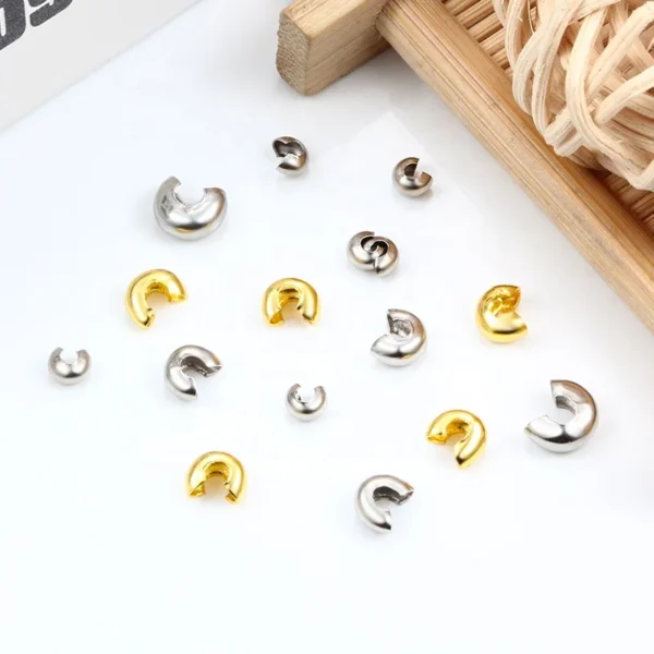 Stainless Steel 18K Gold Plated Curved Moon Positioning Package Wire Buckle Open Crimp Beads Covers End Spacer Beads DIY Jewelry