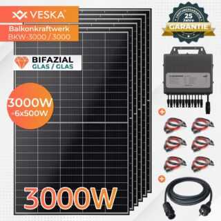 Veska Solaranlage 3000 W Photovoltaik Balkonkraftwerk Bifazial WiFi Smarte PV Anlage 3000 Watt