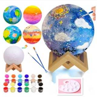 XDeer Lernspielzeug Mond Lampe Malset,3D-Nachtlicht Kreativ Set für Kinder, DIY, Malset Bastelset Kinder mit Malpinsel, LED Nachtlicht