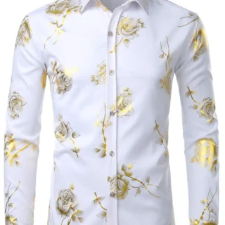 2024 Fashion Men's Shirt Flowers 3D Printing Lapel Button Top Long Sleeve Shirt Clothing Party