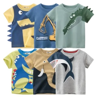 2024 Summer Children 3D Cartoon T-shirt for Boy Animal Printing Dinosaur Shark Boys T Shirt Girls