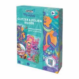ARTISTA 9301901 - Bastelset Glitzer & Folien Bilder Meerjungfrau, DIY-Kit für Kinder, Kreativset in praktischer Aufbewahrungsbox