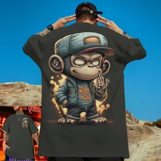 Animal T-Shirts For Men 3d Hip-Hop Monkey Print Daily Casual Short Sleeved Loose Oversized T-Shirt