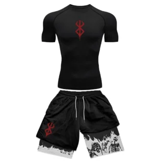 Anime 3D Printed Men's Compression Set short Sleeve Gym Top+Workout Shorts Quick Drying Breathble