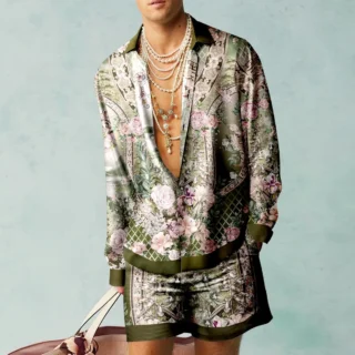 Botanical Pattern Shirt Sets 3D Print Men Casual Fashion Shirts Oversized Beach Shorts Summer