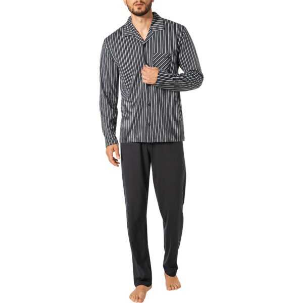CALIDA Herren Pyjama blau Jersey-Baumwolle Gestreift Comfort Fit